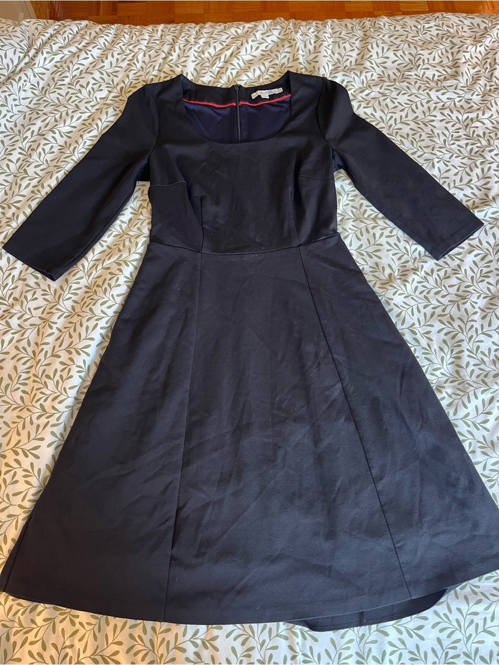 Boden Black Fit-and-Flare Dress with Three-Quarter Sleeves